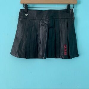 Guess Pleated Faux Leather Micro Mini Black Vinyl Skirt Punk Gothic 10 Red Logo